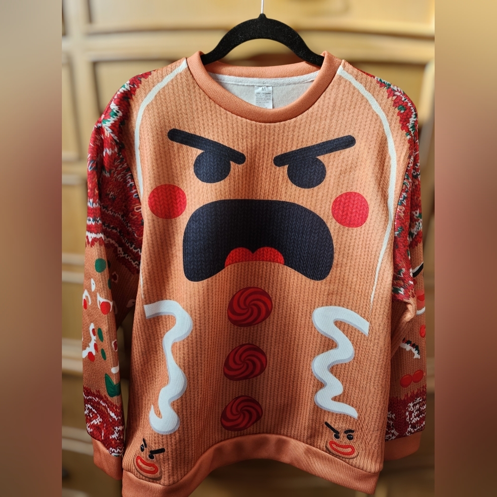 Funny Ugly Gingerbread Christmas Sweatshirt Vivid Colors Size M